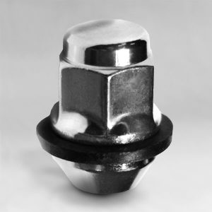 Гайка M12х1,5 конус, пластиковое кольцо, высота 33мм, с выступом, закрытая, ключ 19мм, хром (401445HU)